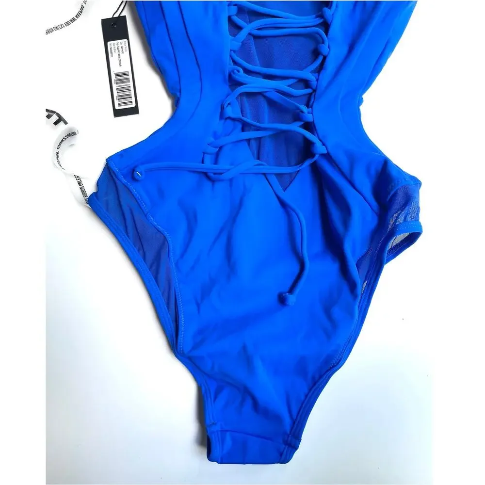TA3 Squarey Mesh Contour One Piece Swimsuit Sculpting Sapphire Size XS Short